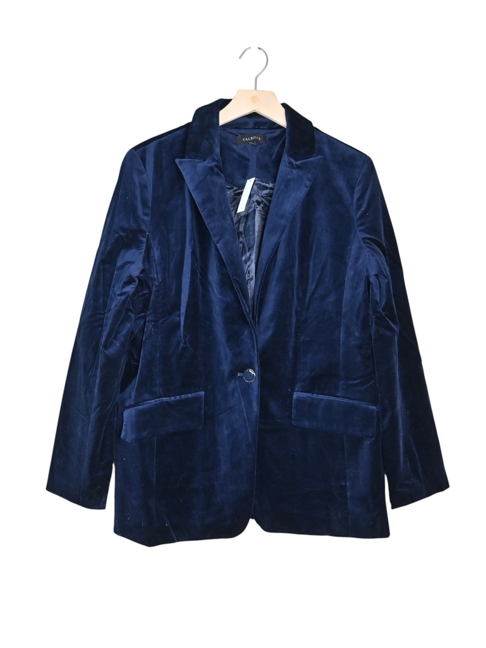 Talbots Women's 12 Navy Blue Velvet Single-Button Lined Blazer Jacket NEW